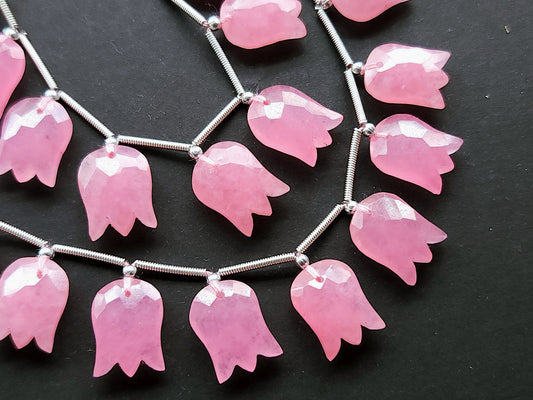 Pink Quartzite Tulip Hammered Faceted Cut Beads | Flower Briolette Beads