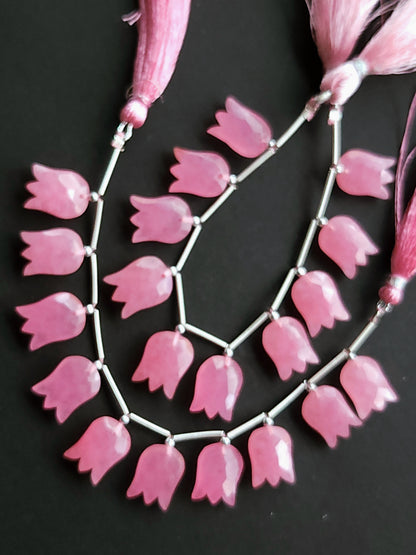 Pink Quartzite Tulip Hammered Faceted Cut Beads | Flower Briolette Beads