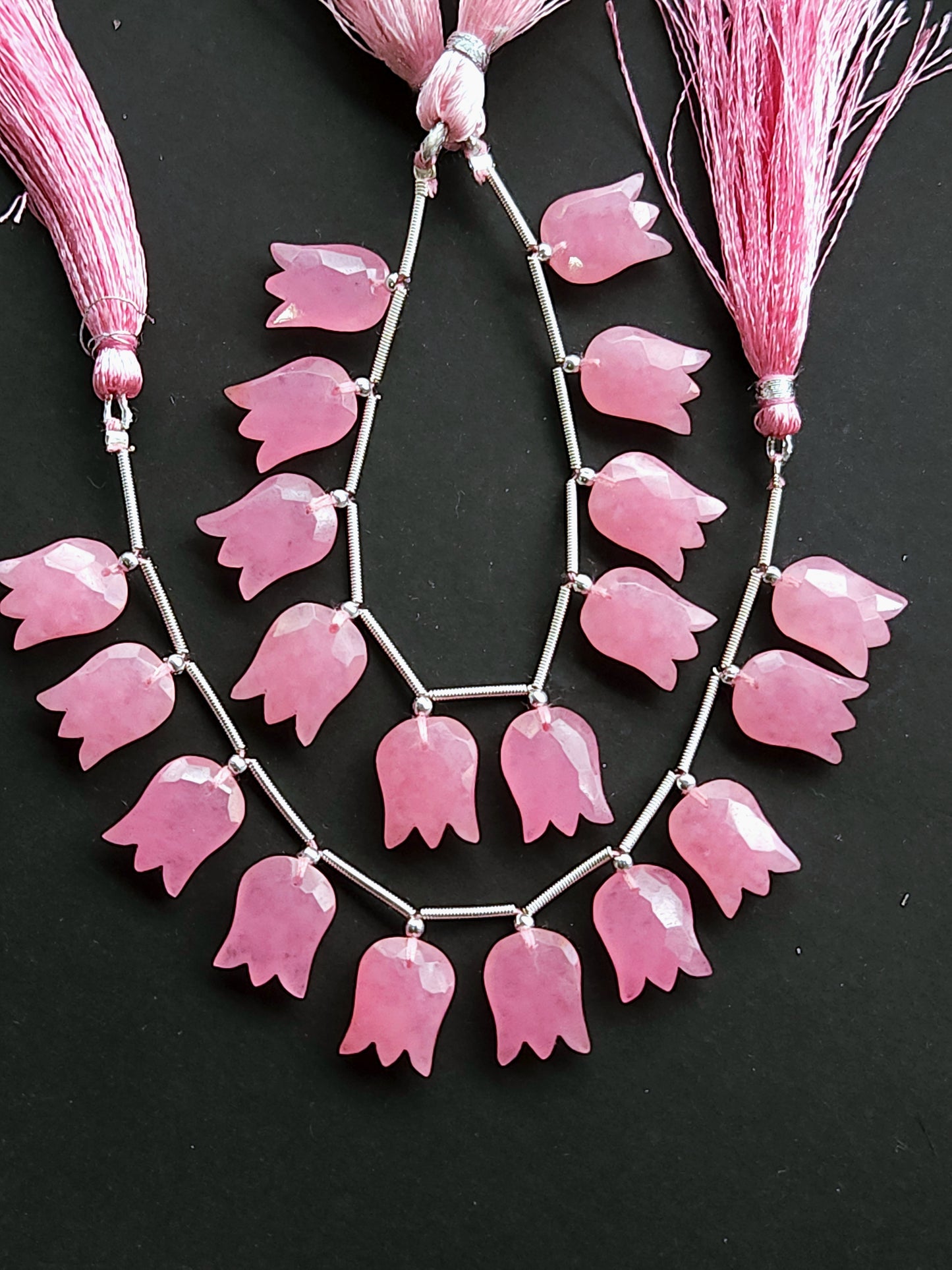 Pink Quartzite Tulip Hammered Faceted Cut Beads | Flower Briolette Beads