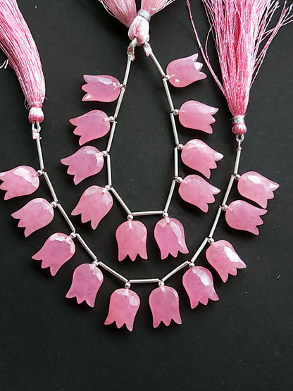 Pink Quartzite Tulip Hammered Faceted Cut Beads | Flower Briolette Beads