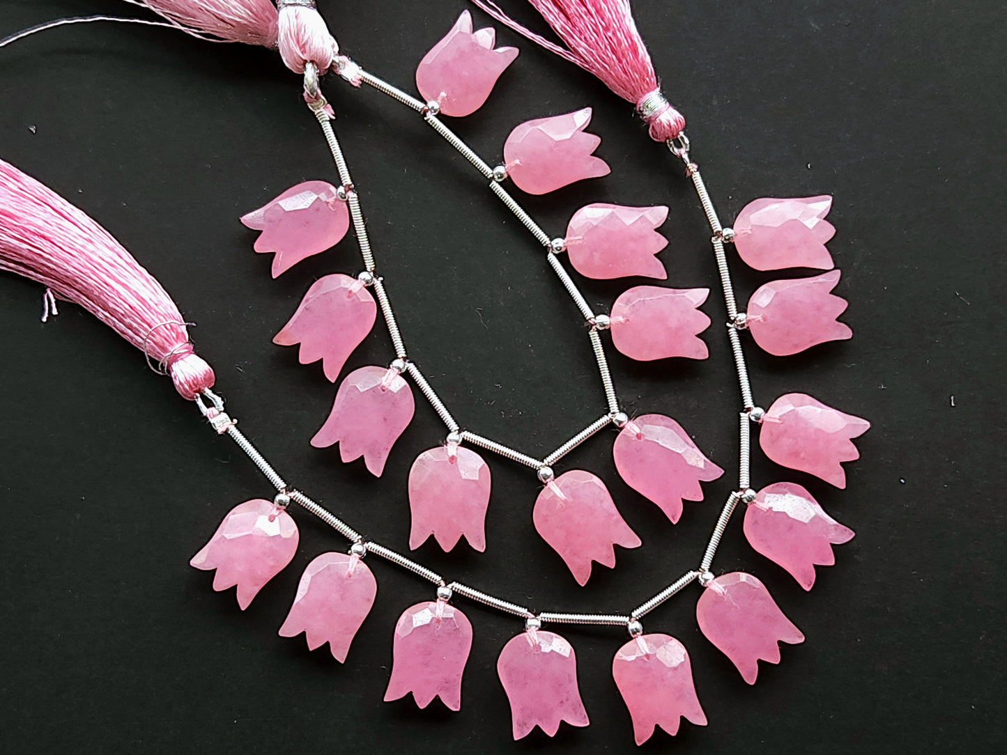 Pink Quartzite Tulip Hammered Faceted Cut Beads | Flower Briolette Beads
