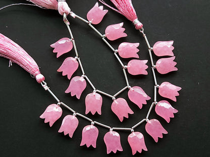 Pink Quartzite Tulip Hammered Faceted Cut Beads | Flower Briolette Beads