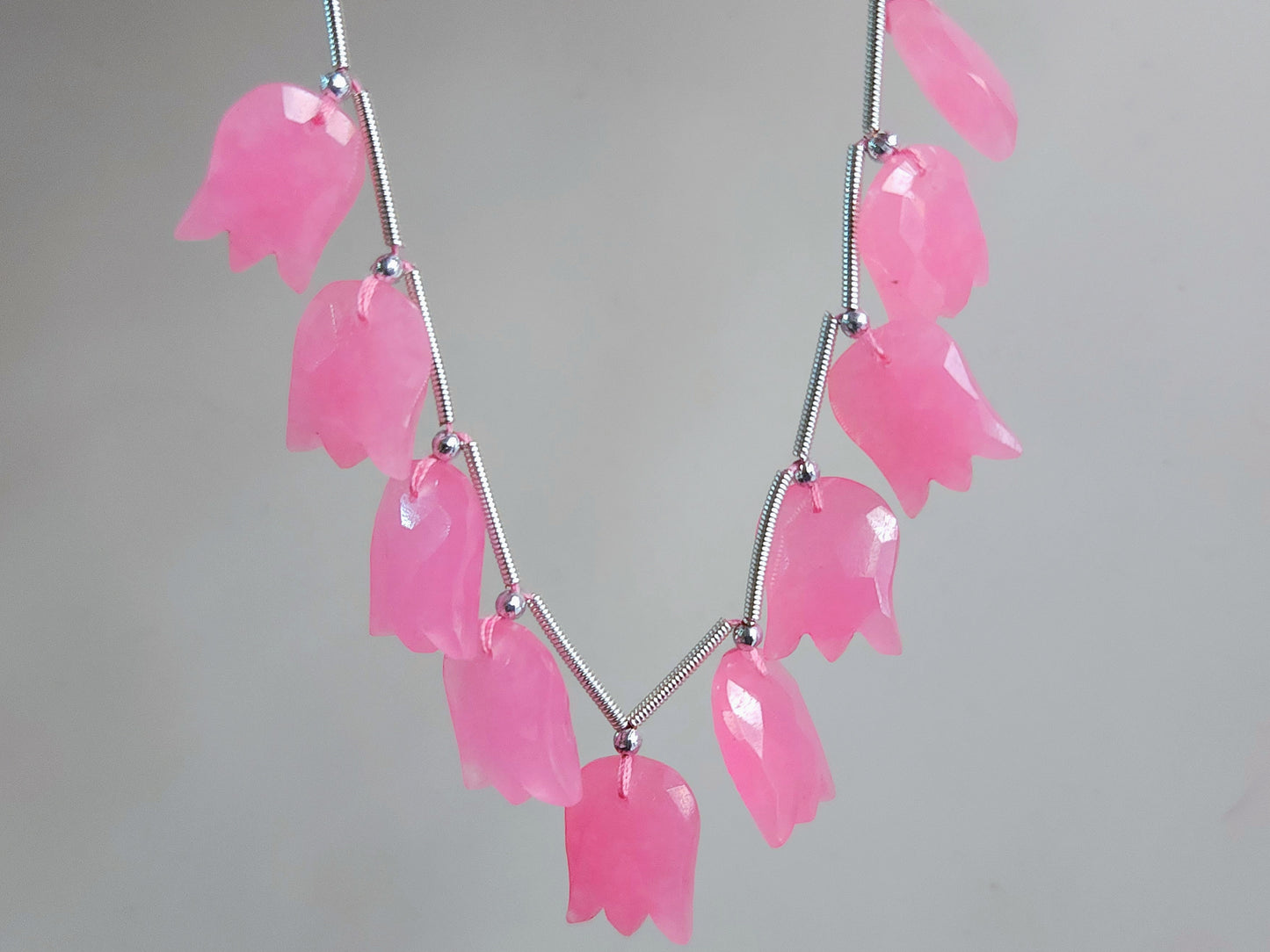 Pink Quartzite Tulip Hammered Faceted Cut Beads | Flower Briolette Beads