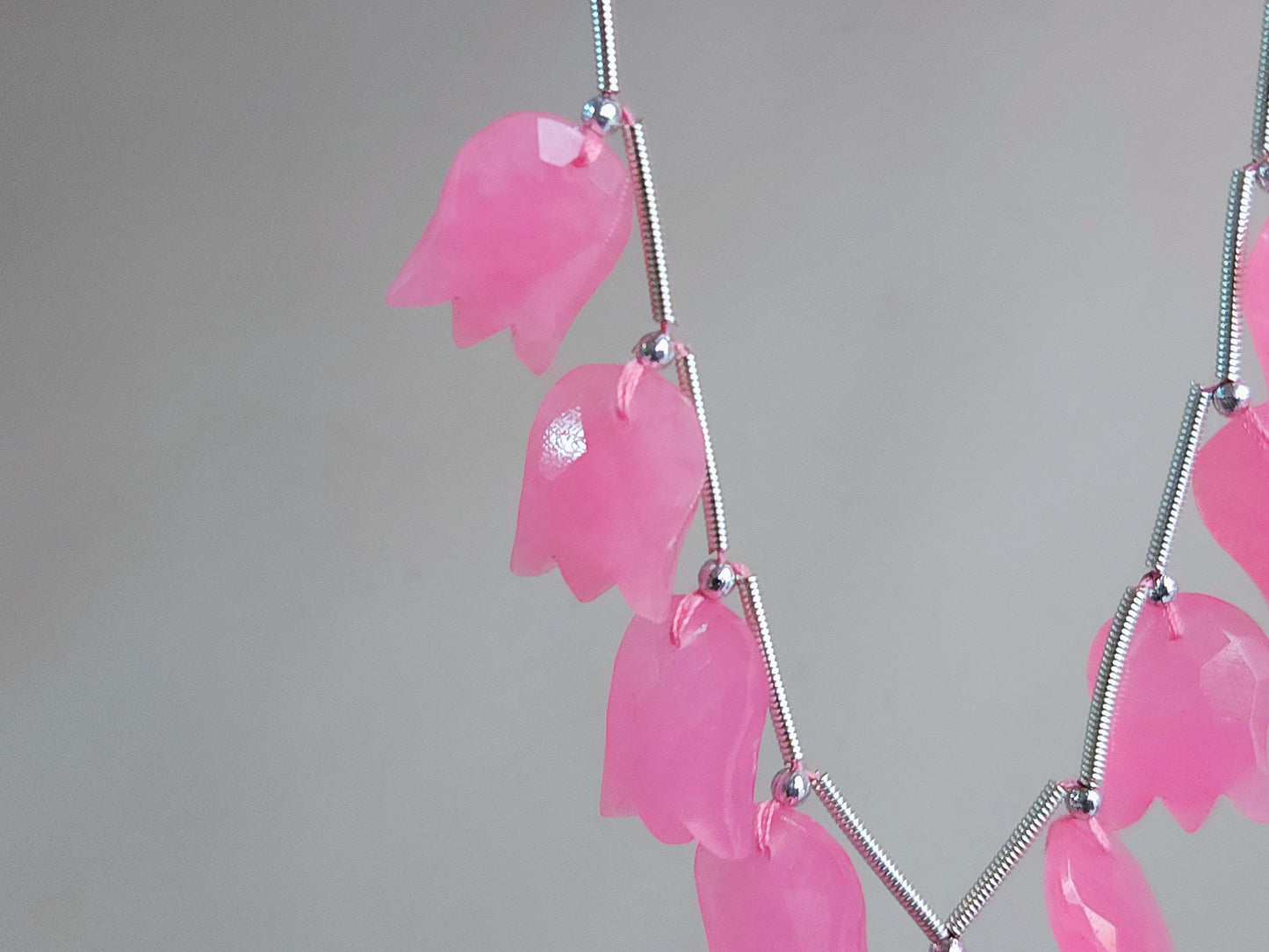 Pink Quartzite Tulip Hammered Faceted Cut Beads | Flower Briolette Beads