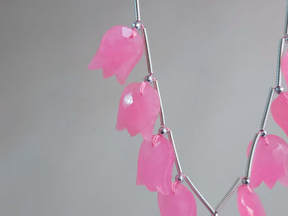 Pink Quartzite Tulip Hammered Faceted Cut Beads | Flower Briolette Beads