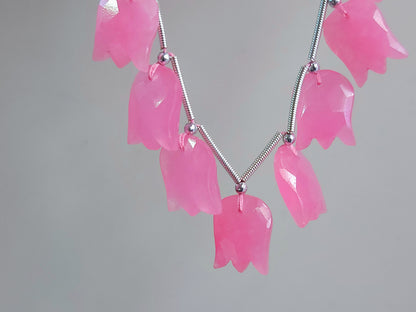 Pink Quartzite Tulip Hammered Faceted Cut Beads | Flower Briolette Beads