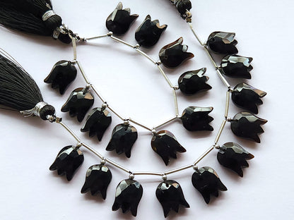Black Quartzite Tulip Hammered Faceted Cut Beads | Flower Briolette Beads