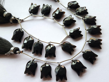 Black Quartzite Tulip Hammered Faceted Cut Beads | Flower Briolette Beads