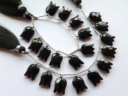 Black Quartzite Tulip Hammered Faceted Cut Beads | Flower Briolette Beads