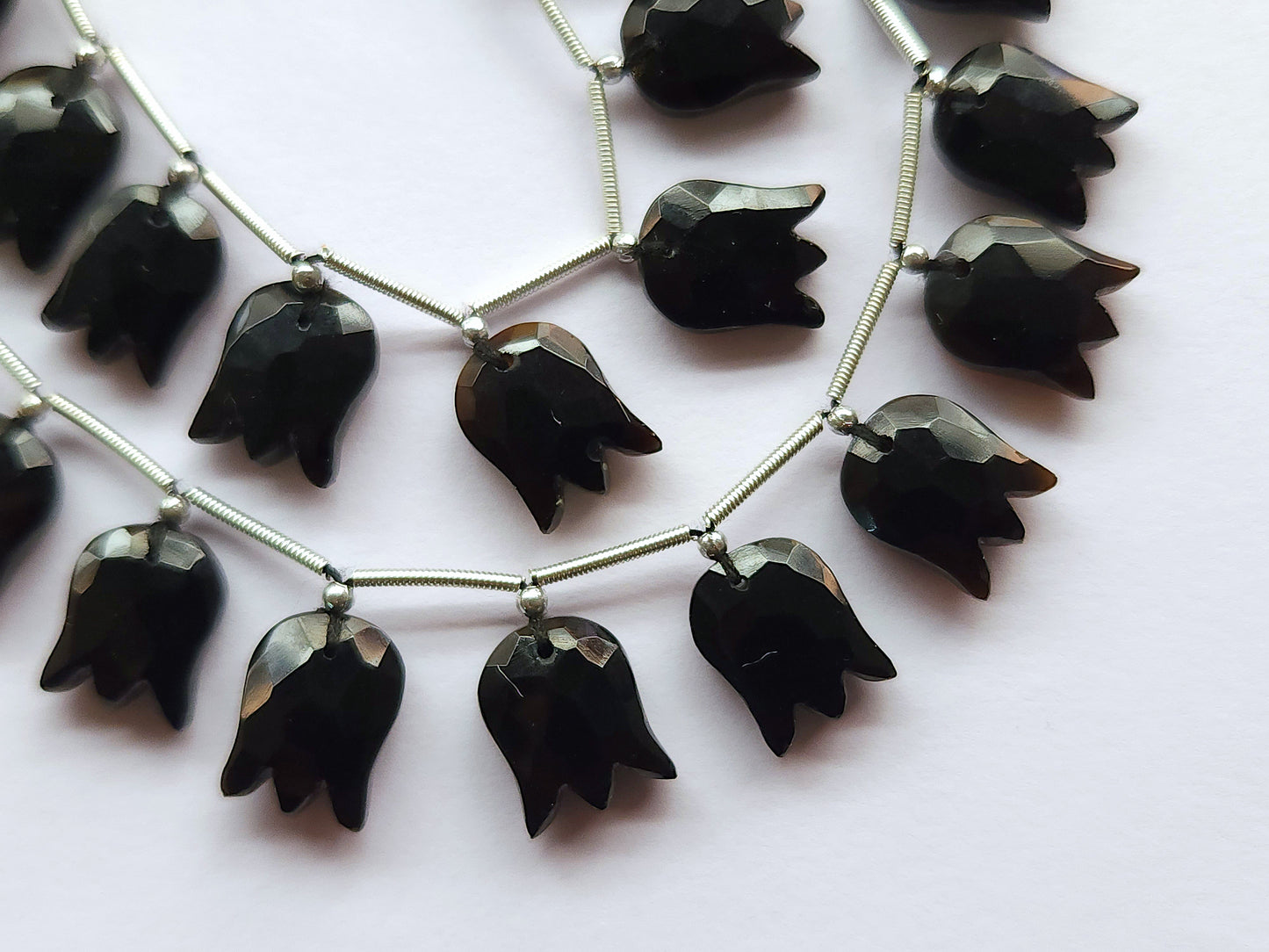 10 Pieces | Black Quartzite Tulip Hammered Faceted Cut Beads | Flower Briolette Beads |11x14MM |Beads for Earrings & Jewelry Making Supplies