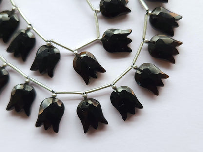 10 Pieces | Black Quartzite Tulip Hammered Faceted Cut Beads | Flower Briolette Beads |11x14MM |Beads for Earrings & Jewelry Making Supplies