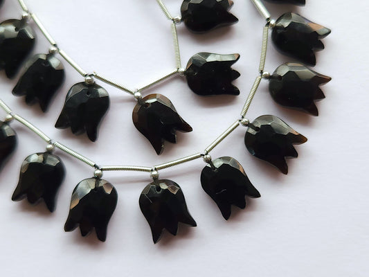 10 Pieces | Black Quartzite Tulip Hammered Faceted Cut Beads | Flower Briolette Beads |11x14MM |Beads for Earrings & Jewelry Making Supplies