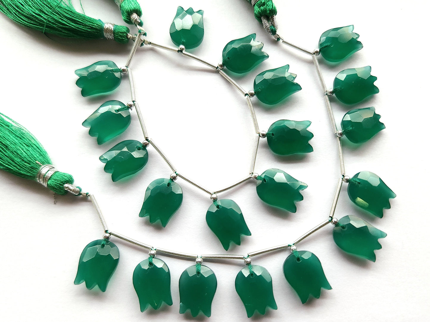 Green Quartzite Tulip Hammered Faceted Cut Beads | Flower Briolette Beads