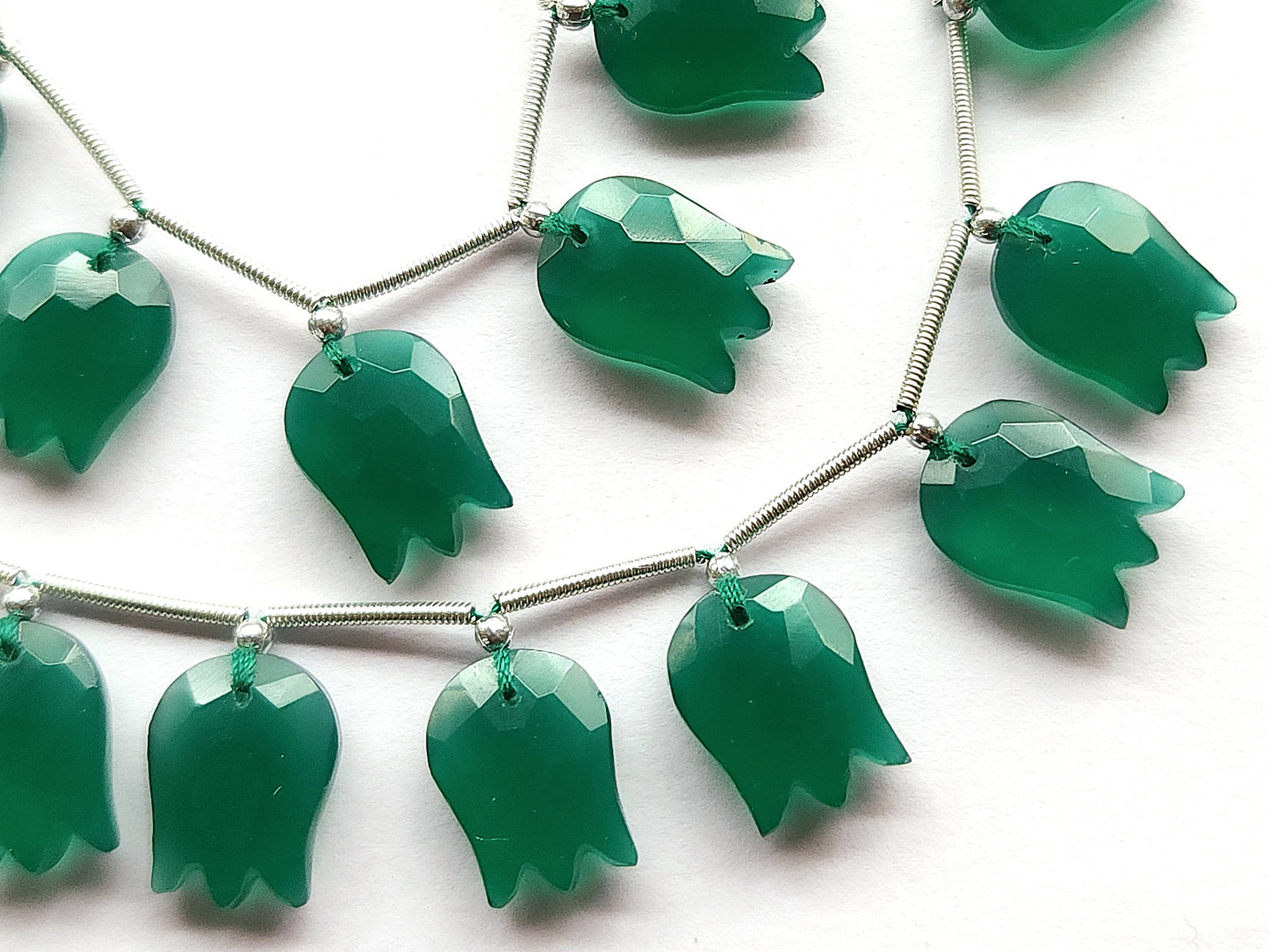 Green Quartzite Tulip Hammered Faceted Cut Beads | Flower Briolette Beads