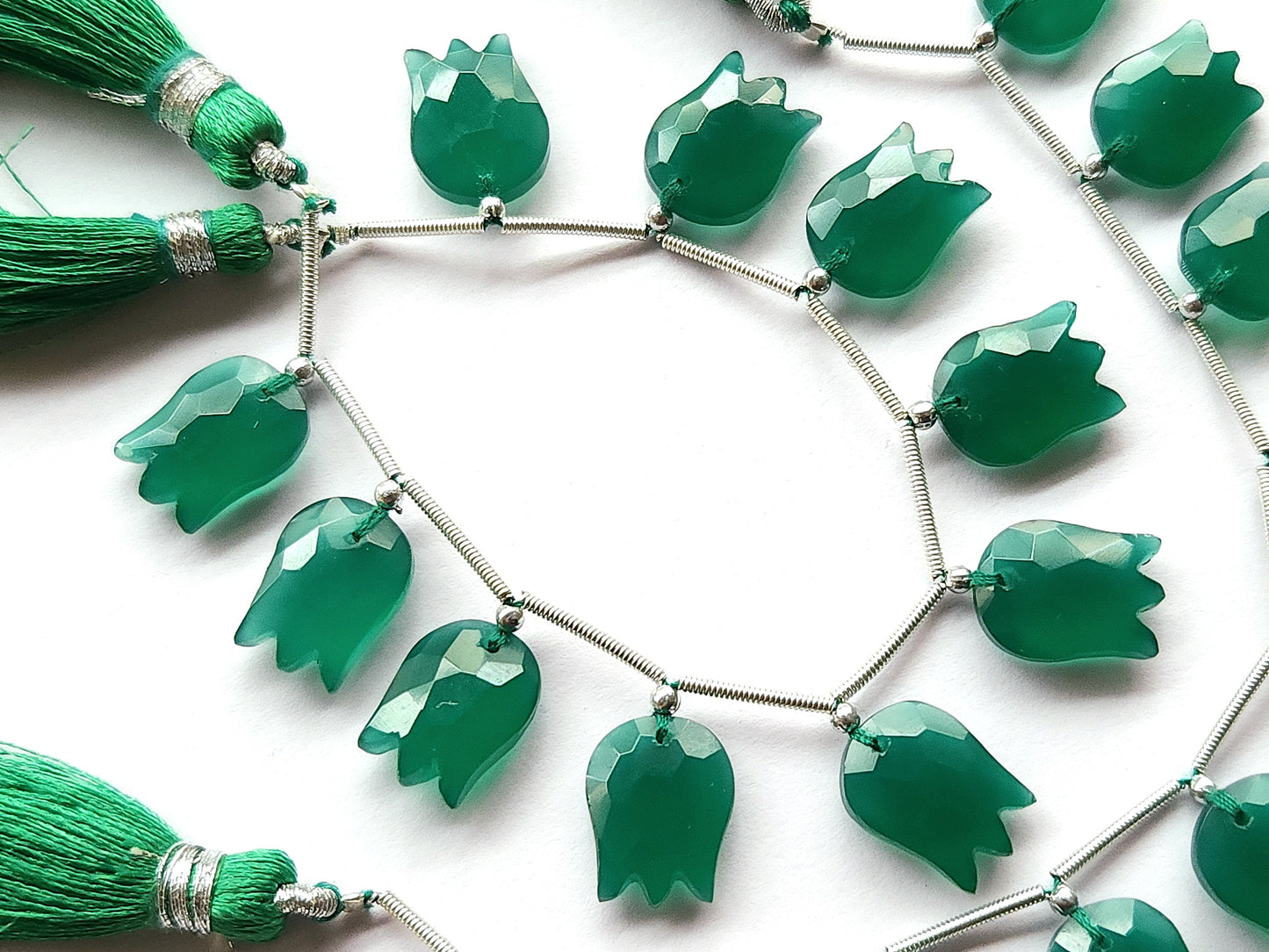 Green Quartzite Tulip Hammered Faceted Cut Beads | Flower Briolette Beads