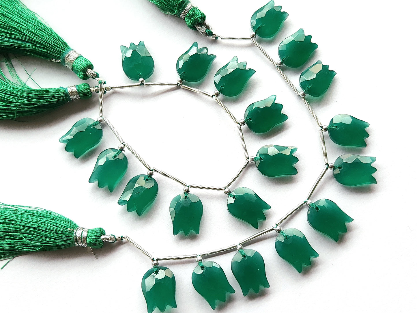 Green Quartzite Tulip Hammered Faceted Cut Beads | Flower Briolette Beads