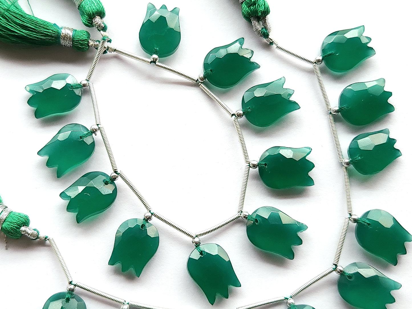 Green Quartzite Tulip Hammered Faceted Cut Beads | Flower Briolette Beads