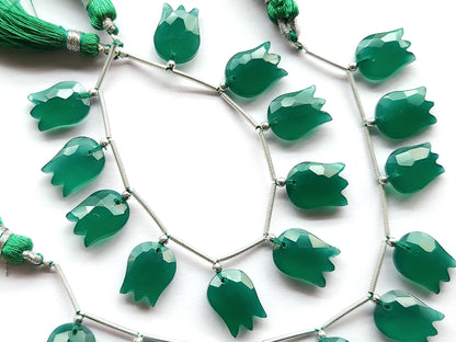 Green Quartzite Tulip Hammered Faceted Cut Beads | Flower Briolette Beads