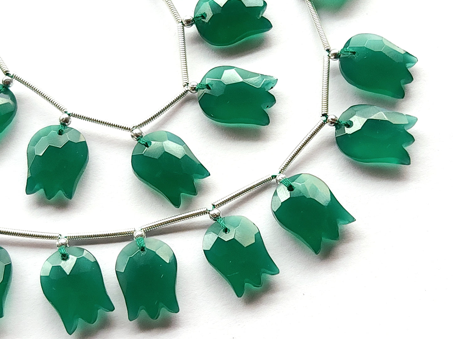 Green Quartzite Tulip Hammered Faceted Cut Beads | Flower Briolette Beads