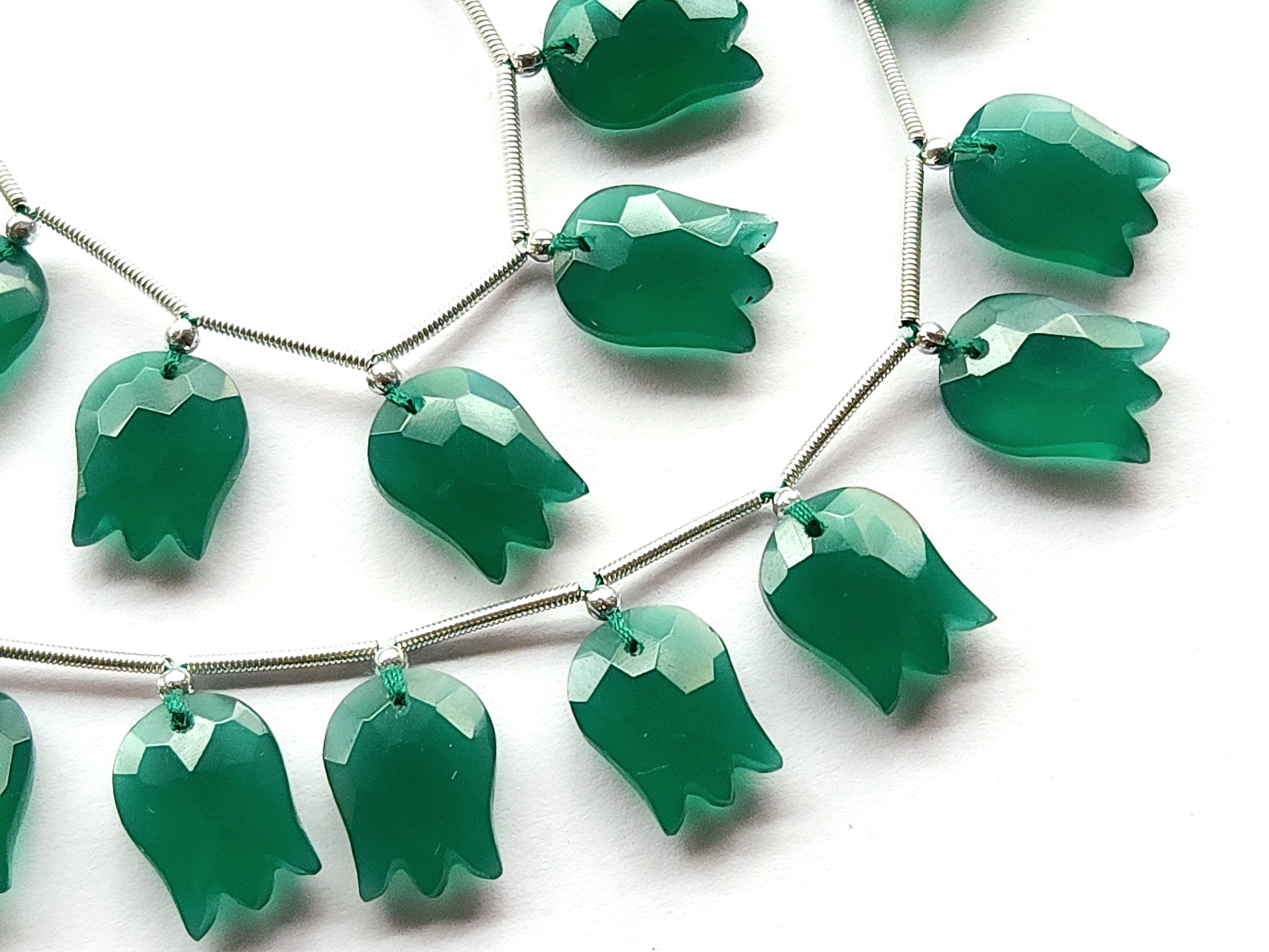 Green Quartzite Tulip Hammered Faceted Cut Beads | Flower Briolette Beads