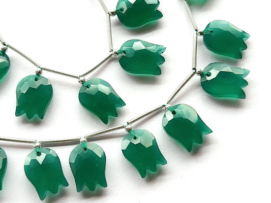 Green Quartzite Tulip Hammered Faceted Cut Beads | Flower Briolette Beads