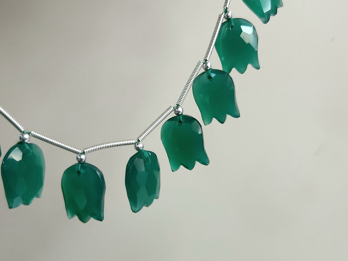 Green Quartzite Tulip Hammered Faceted Cut Beads | Flower Briolette Beads