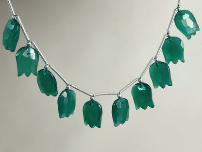 Green Quartzite Tulip Hammered Faceted Cut Beads | Flower Briolette Beads