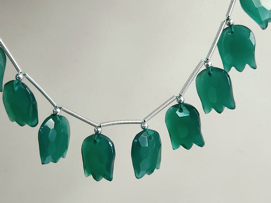 Green Quartzite Tulip Hammered Faceted Cut Beads | Flower Briolette Beads