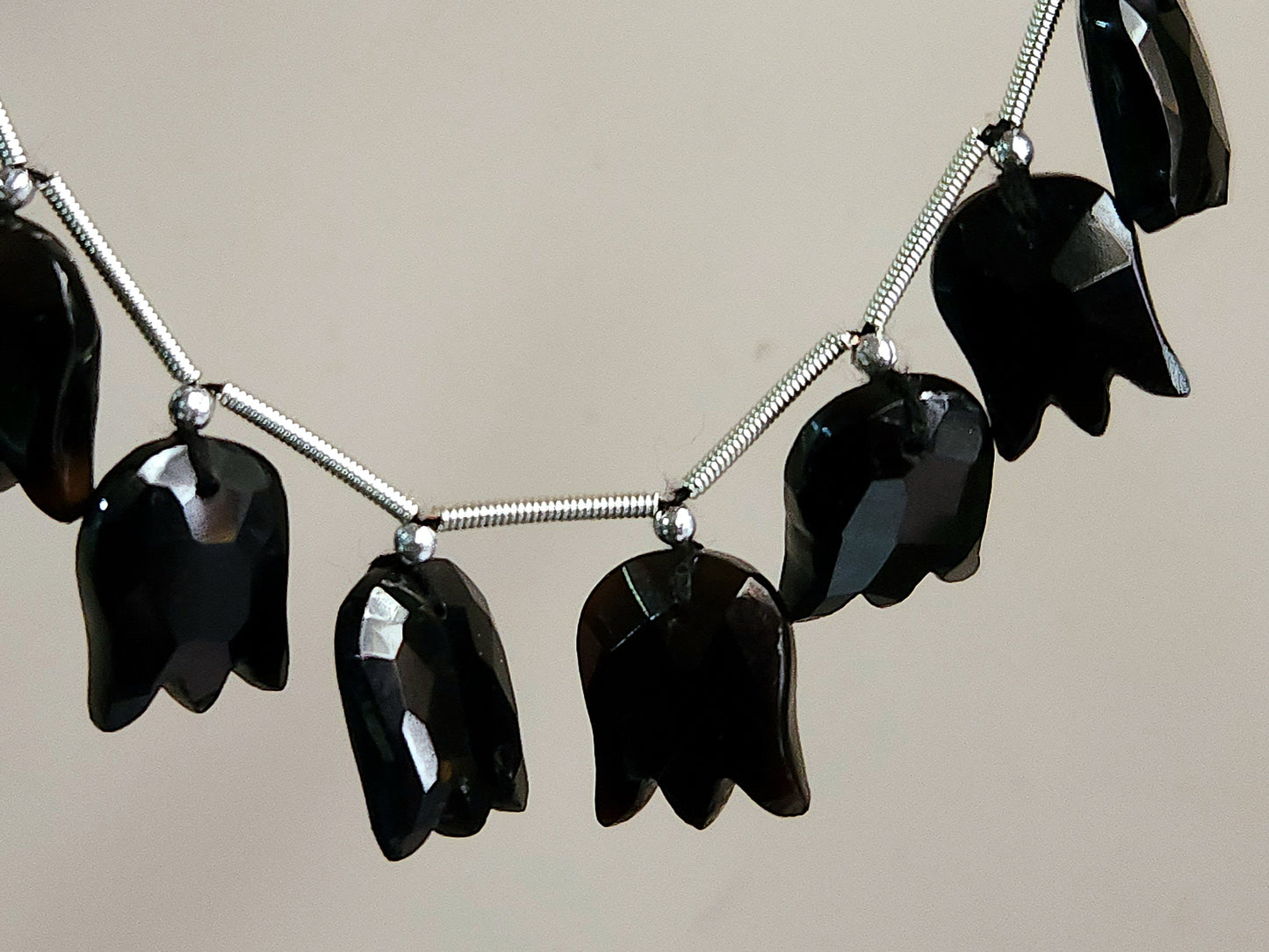 Black Quartzite Tulip Hammered Faceted Cut Beads | Flower Briolette Beads
