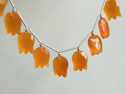 Orange Quartzite Tulip Hammered Faceted Cut Beads | Flower Briolette Beads