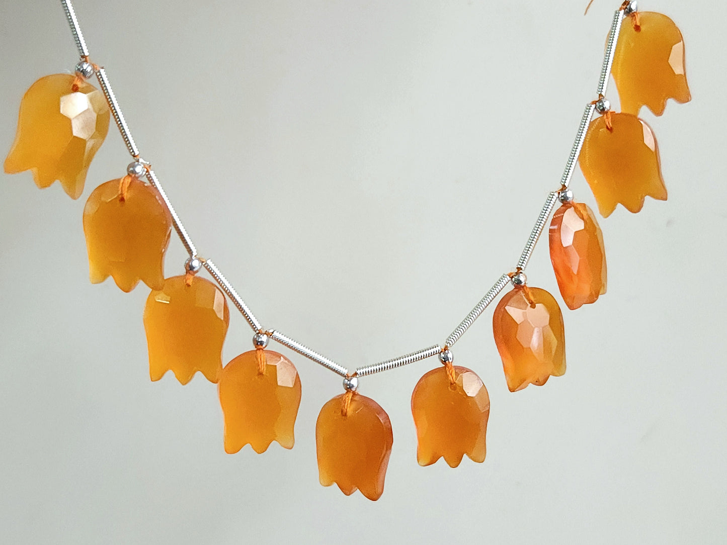 Orange Quartzite Tulip Hammered Faceted Cut Beads | Flower Briolette Beads