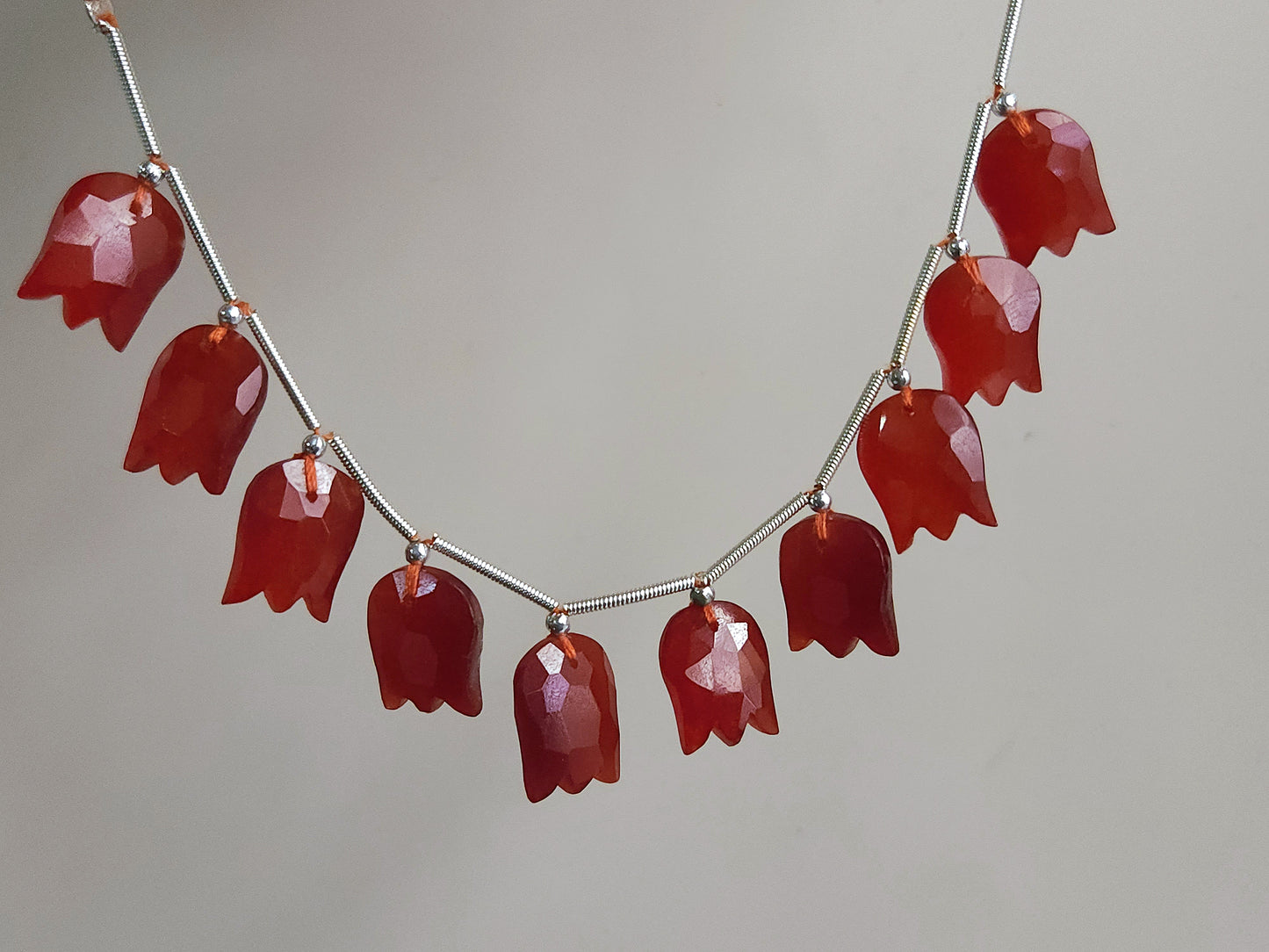 Red Quartzite Tulip Hammered Faceted Cut Beads | Flower Briolette Beads