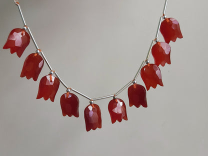 Red Quartzite Tulip Hammered Faceted Cut Beads | Flower Briolette Beads