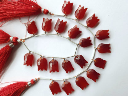 Red Quartzite Tulip Hammered Faceted Cut Beads | Flower Briolette Beads