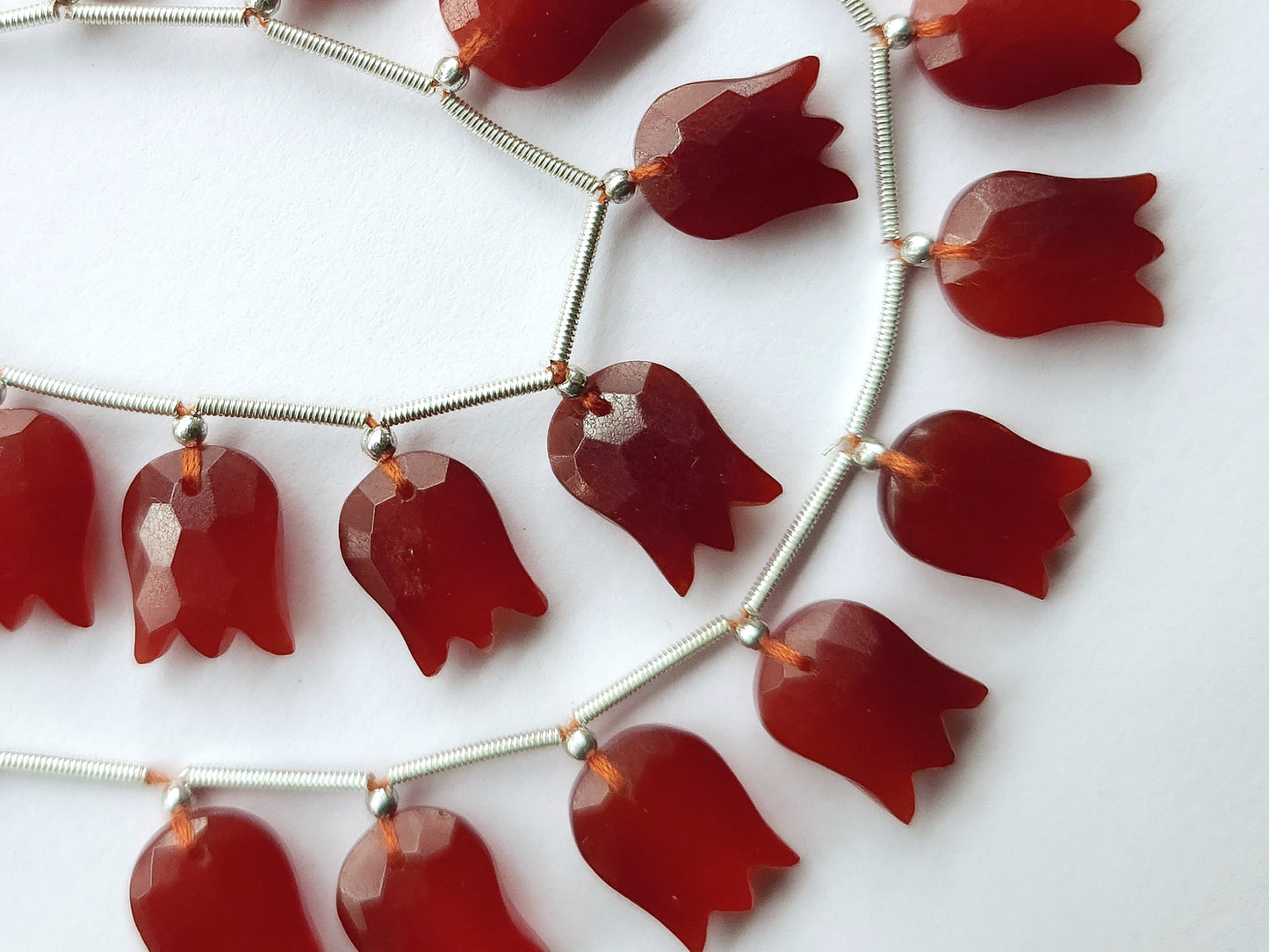 Red Quartzite Tulip Hammered Faceted Cut Beads | Flower Briolette Beads