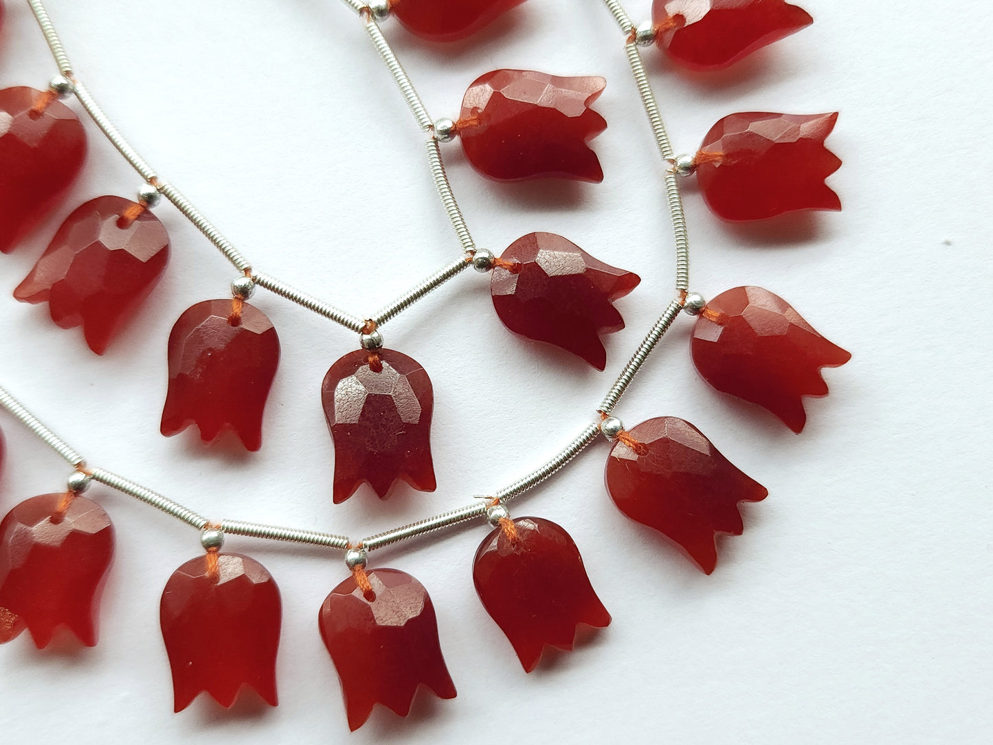 Red Quartzite Tulip Hammered Faceted Cut Beads | Flower Briolette Beads