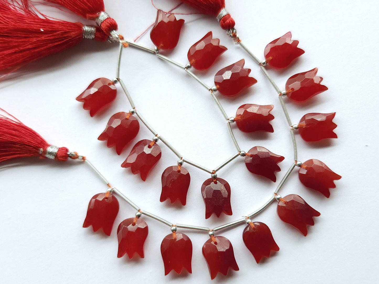 Red Quartzite Tulip Hammered Faceted Cut Beads | Flower Briolette Beads