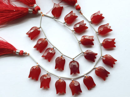 Red Quartzite Tulip Hammered Faceted Cut Beads | Flower Briolette Beads