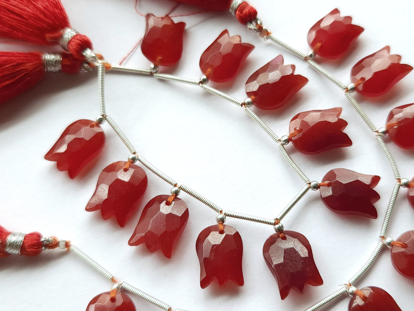Red Quartzite Tulip Hammered Faceted Cut Beads | Flower Briolette Beads