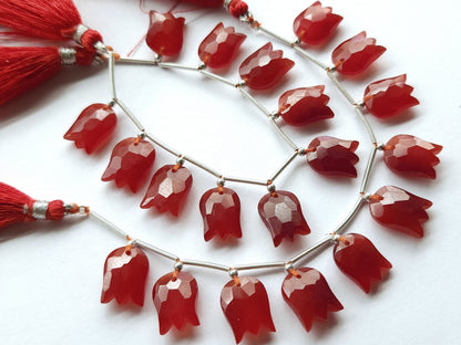 Red Quartzite Tulip Hammered Faceted Cut Beads | Flower Briolette Beads