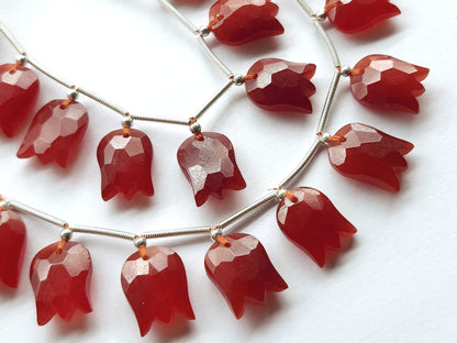 Red Quartzite Tulip Hammered Faceted Cut Beads | Flower Briolette Beads