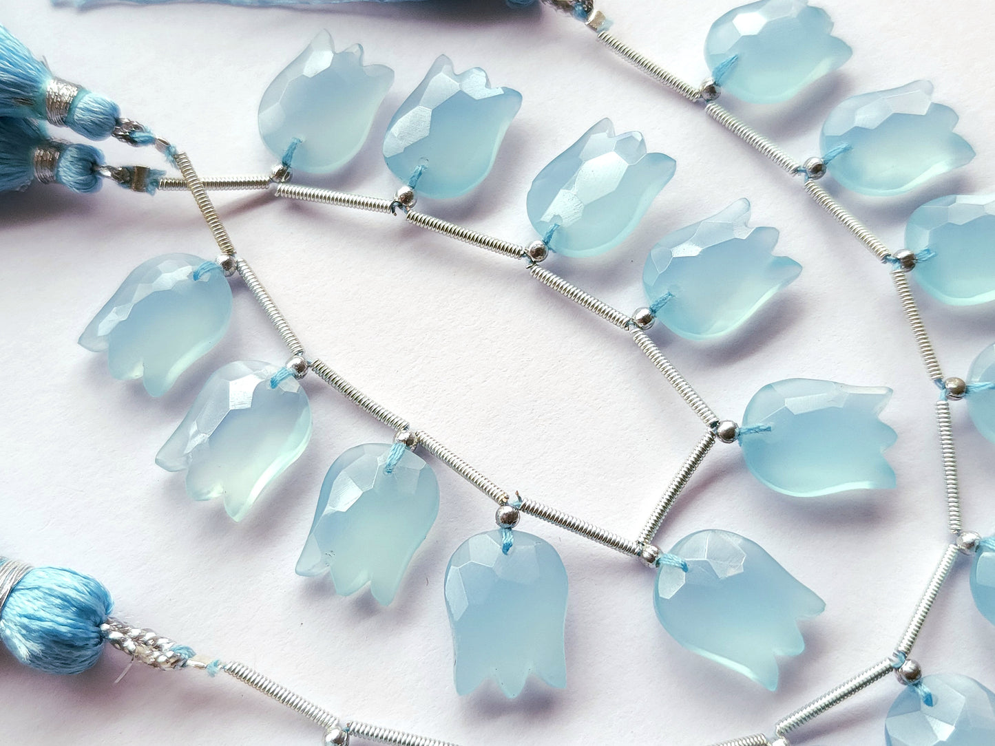 Blue Quartzite Tulip Hammered Faceted Cut Beads | Flower Briolette Beads