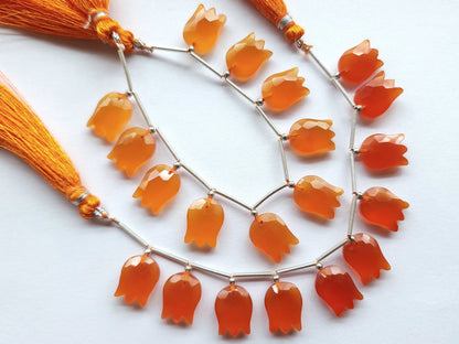 Orange Quartzite Tulip Hammered Faceted Cut Beads | Flower Briolette Beads