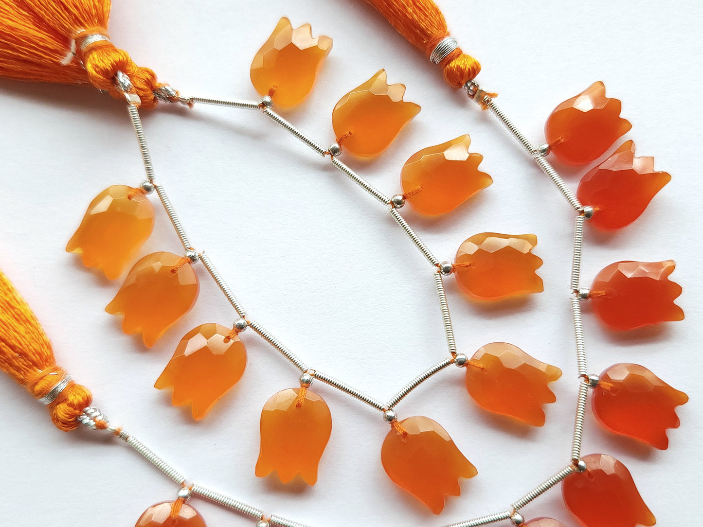 Orange Quartzite Tulip Hammered Faceted Cut Beads | Flower Briolette Beads