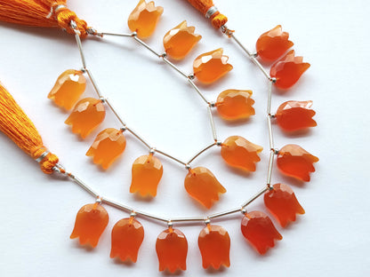 Orange Quartzite Tulip Hammered Faceted Cut Beads | Flower Briolette Beads