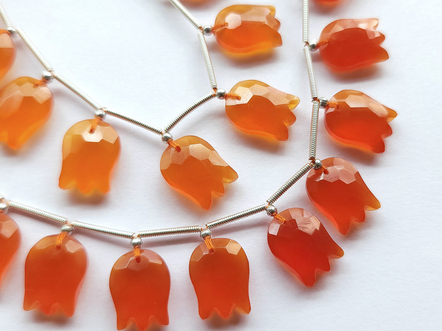 Orange Quartzite Tulip Hammered Faceted Cut Beads | Flower Briolette Beads