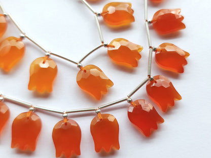 Orange Quartzite Tulip Hammered Faceted Cut Beads | Flower Briolette Beads