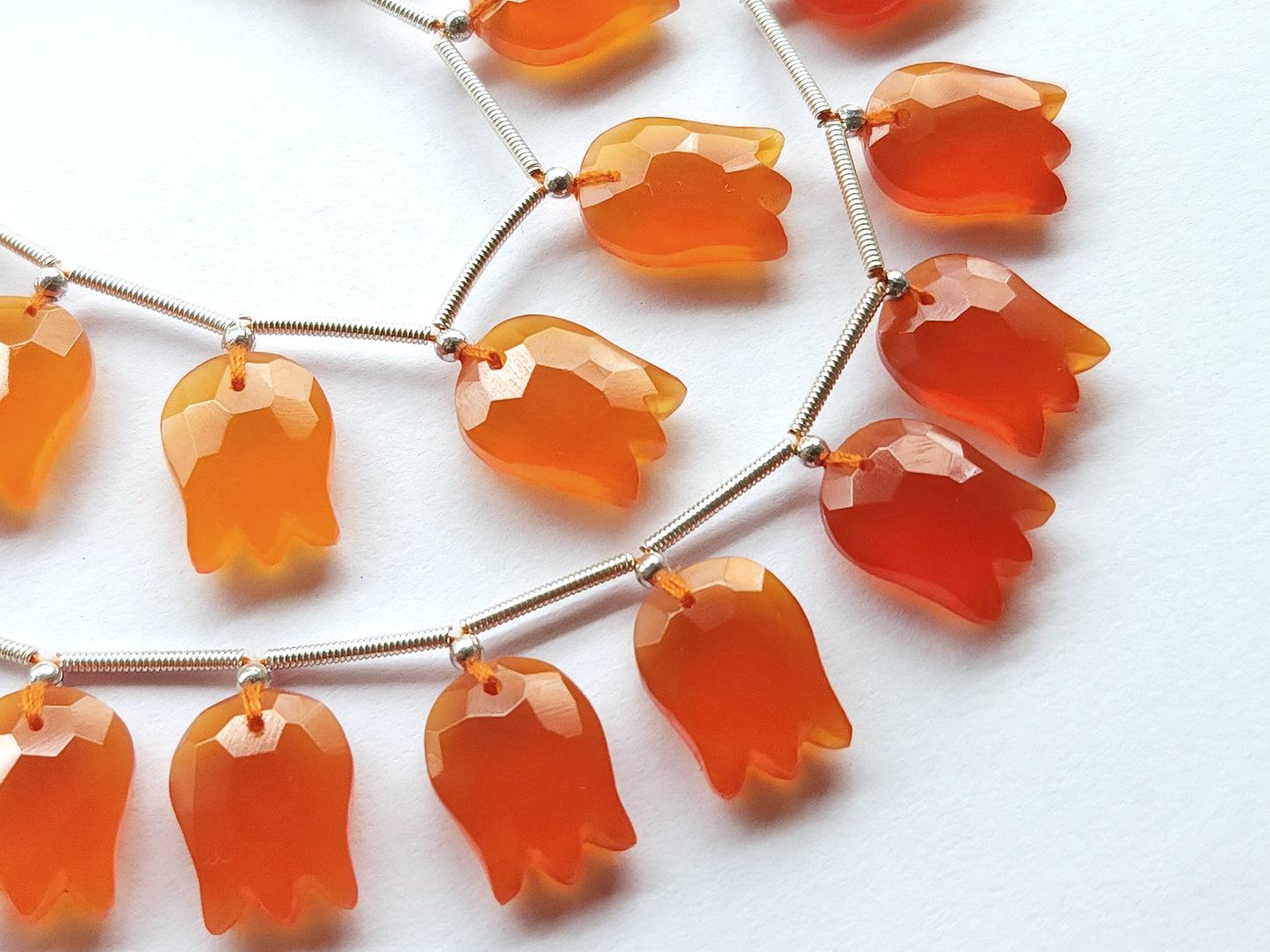 Orange Quartzite Tulip Hammered Faceted Cut Beads | Flower Briolette Beads