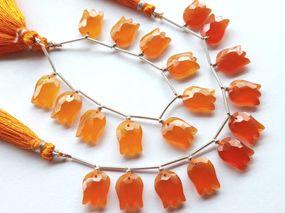 Orange Quartzite Tulip Hammered Faceted Cut Beads | Flower Briolette Beads
