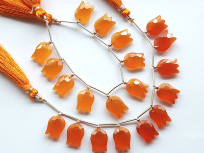 Orange Quartzite Tulip Hammered Faceted Cut Beads | Flower Briolette Beads